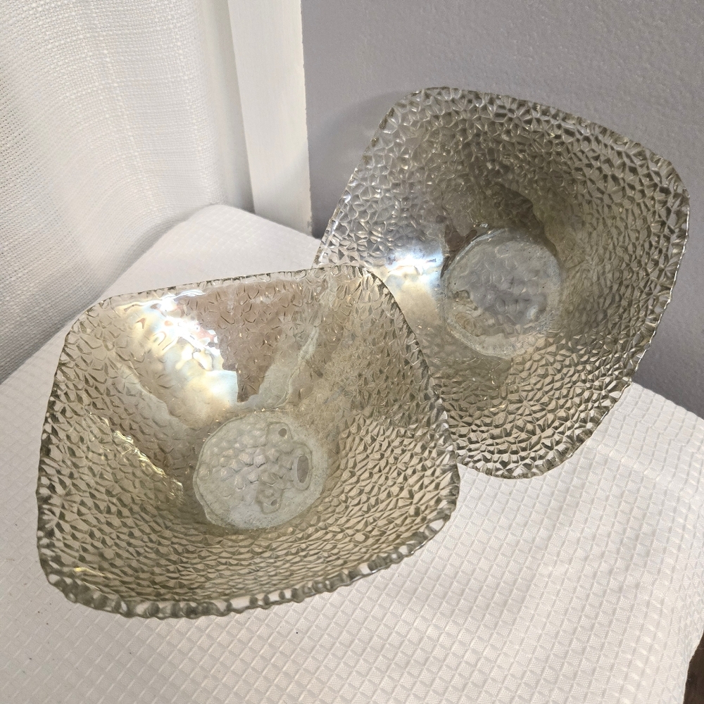 Vtg Vetropuro Pebble Bowls Square Textured Iridescent Smokey Tan